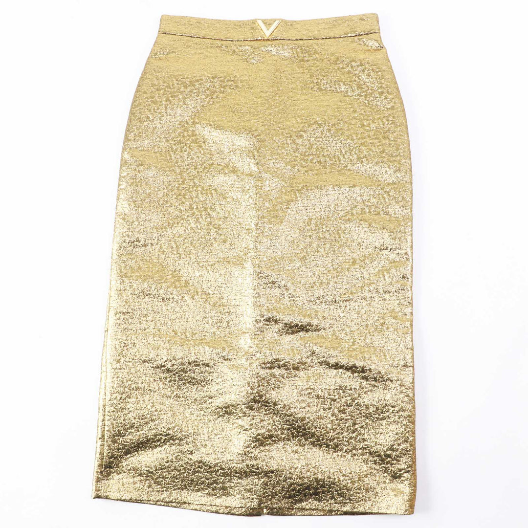 VALENTINO Tight Skirt VB3RA7B5663 Outer material: 40% polyester, Outer material: 29% cotton, Outer material: 2% nylon, Outer material: 10% rayon, Outer material: 19% metal fiber gold Women 42 Used Authentic
