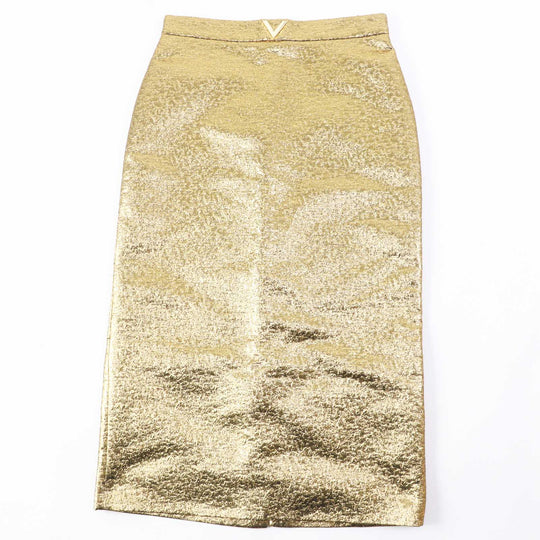 VALENTINO Tight Skirt VB3RA7B5663 Outer material: 40% polyester, Outer material: 29% cotton, Outer material: 2% nylon, Outer material: 10% rayon, Outer material: 19% metal fiber gold Women 42 Used Authentic