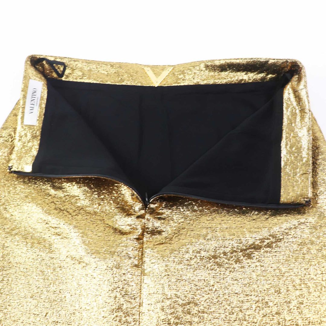 VALENTINO Tight Skirt VB3RA7B5663 Outer material: 40% polyester, Outer material: 29% cotton, Outer material: 2% nylon, Outer material: 10% rayon, Outer material: 19% metal fiber gold Women 42 Used Authentic