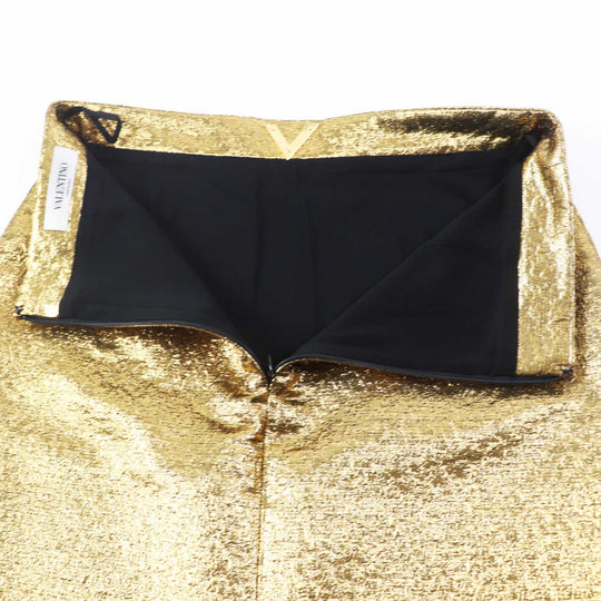 VALENTINO Tight Skirt VB3RA7B5663 Outer material: 40% polyester, Outer material: 29% cotton, Outer material: 2% nylon, Outer material: 10% rayon, Outer material: 19% metal fiber gold Women 42 Used Authentic