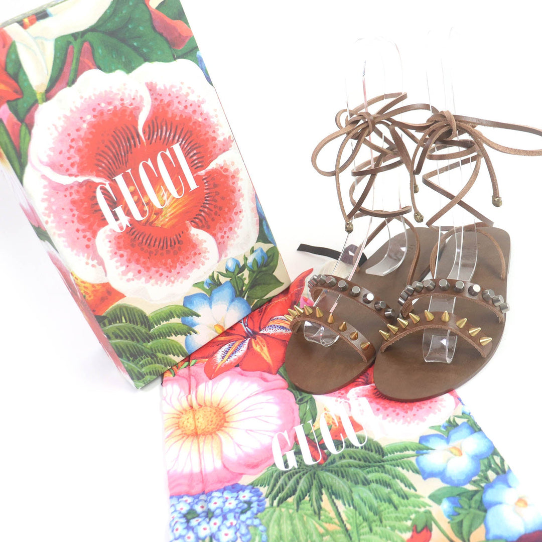 GUCCI Sandals Main: Leather Brown mens 6 Used Authentic