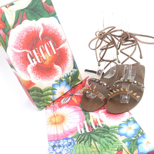 GUCCI Sandals Main: Leather Brown mens 6 Used Authentic