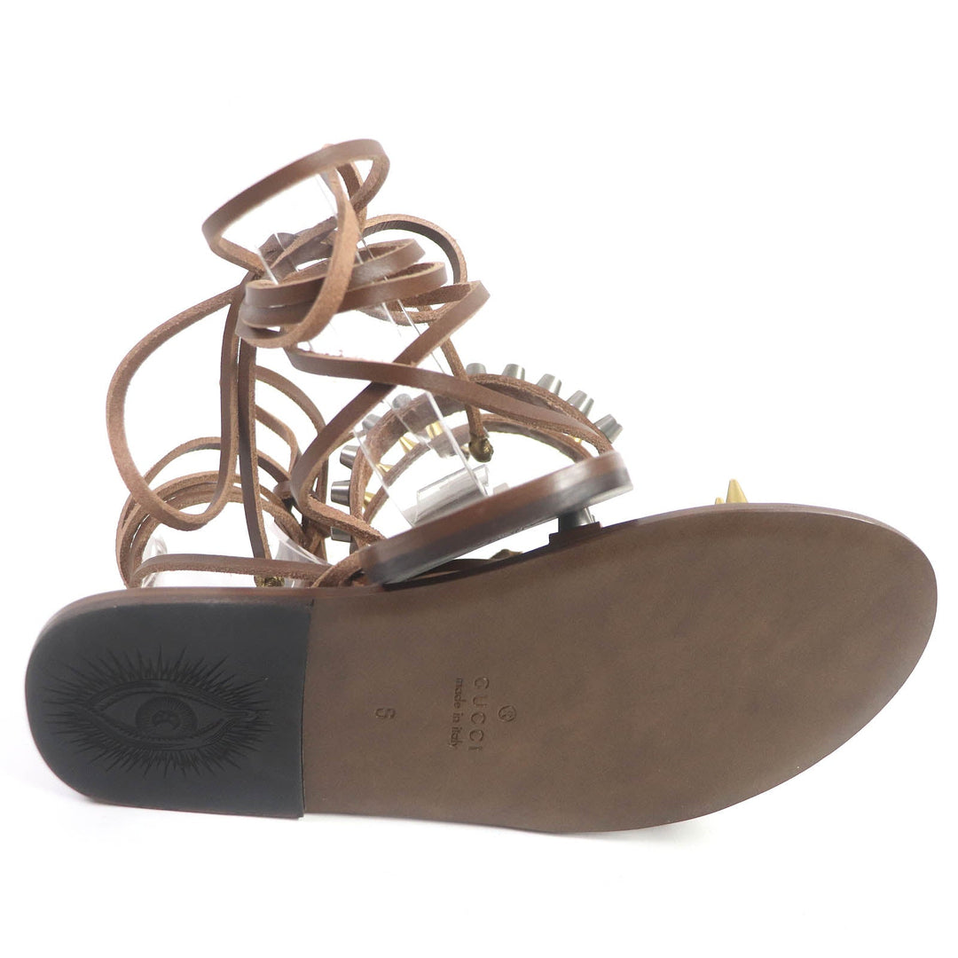 GUCCI Sandals Main: Leather Brown mens 6 Used Authentic