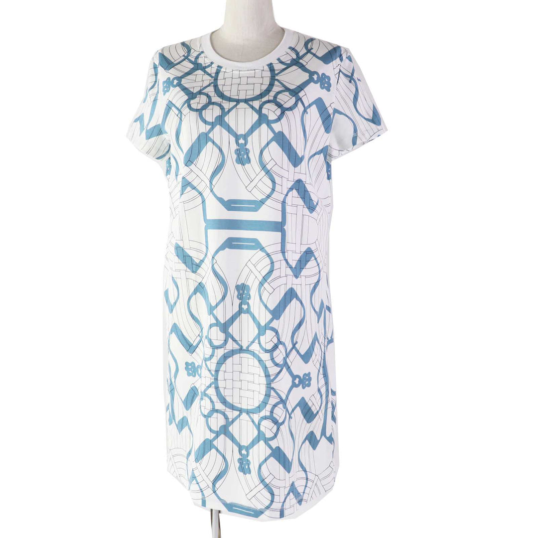 HERMES one piece 4H4525DD Outer: 100% cotton, part: 98% cotton, part: 2% polyurethane White light blue Horse Bit Detour/Tattoo Women 38 Used Authentic