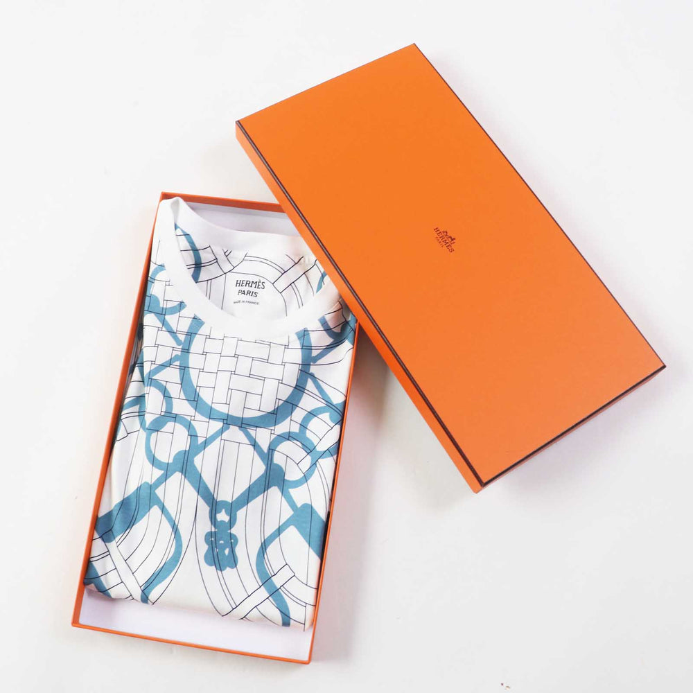 HERMES one piece 4H4525DD Outer: 100% cotton, part: 98% cotton, part: 2% polyurethane White light blue Horse Bit Detour/Tattoo Women 38 Used Authentic