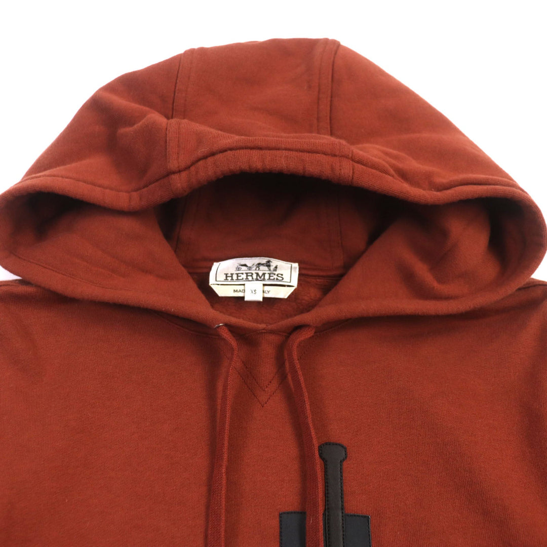 HERMES pullover Main: 100% cotton, Leather part: Sheepskin Cord: 100% cotton Knit part: 90% cotton : 10% polyurethane Red brown Sport capsule hooded sweater mens XS Used Authentic