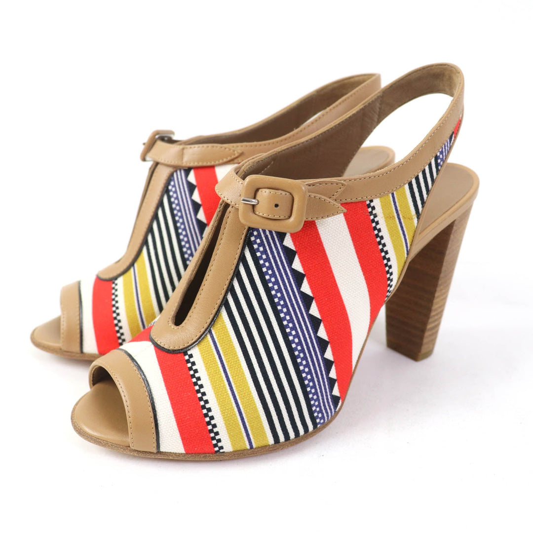 HERMES Sandals Canvas, Leather multicolor SEMELLE CUIR Women 35 1/2 Used Authentic