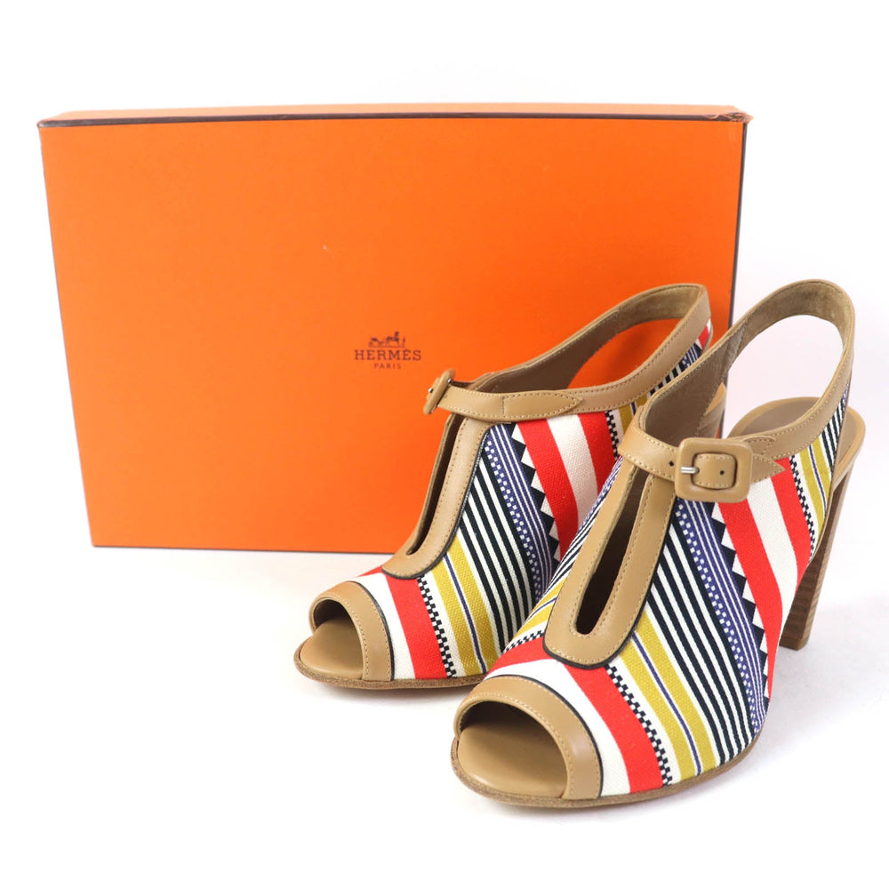 HERMES Sandals Canvas, Leather multicolor SEMELLE CUIR Women 35 1/2 Used Authentic