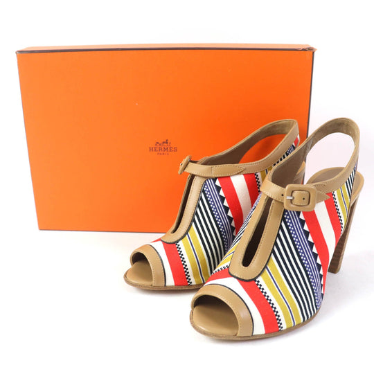 HERMES Sandals Canvas, Leather multicolor SEMELLE CUIR Women 35 1/2 Used Authentic