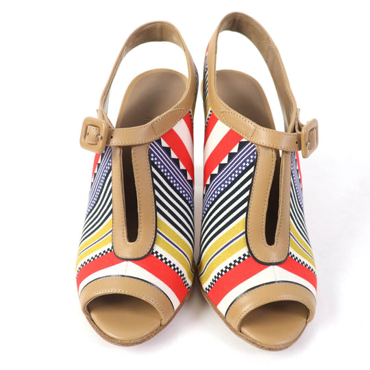 HERMES Sandals Canvas, Leather multicolor SEMELLE CUIR Women 35 1/2 Used Authentic
