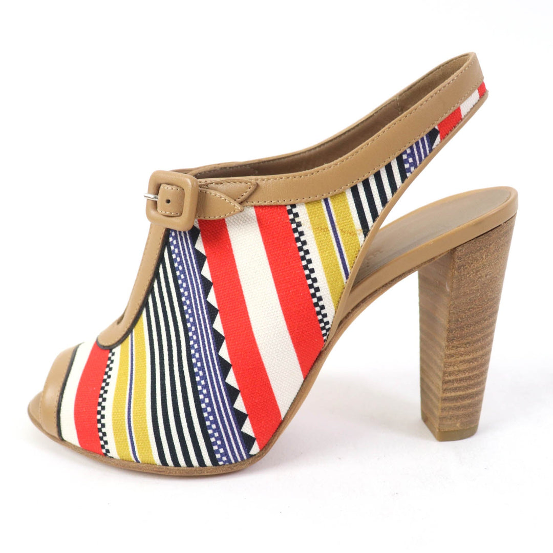 HERMES Sandals Canvas, Leather multicolor SEMELLE CUIR Women 35 1/2 Used Authentic
