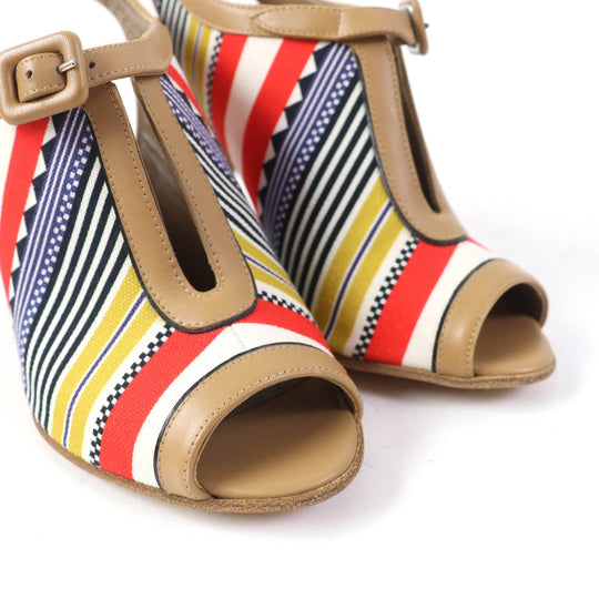 HERMES Sandals Canvas, Leather multicolor SEMELLE CUIR Women 35 1/2 Used Authentic