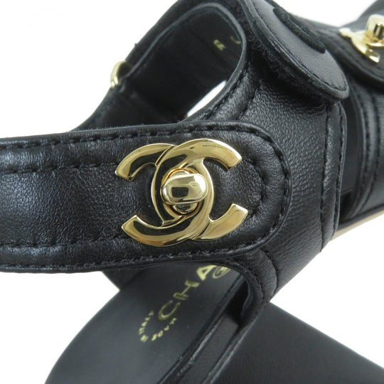 CHANEL Sandals G37387 Main: Leather black Women 36 1/2 C Used Authentic