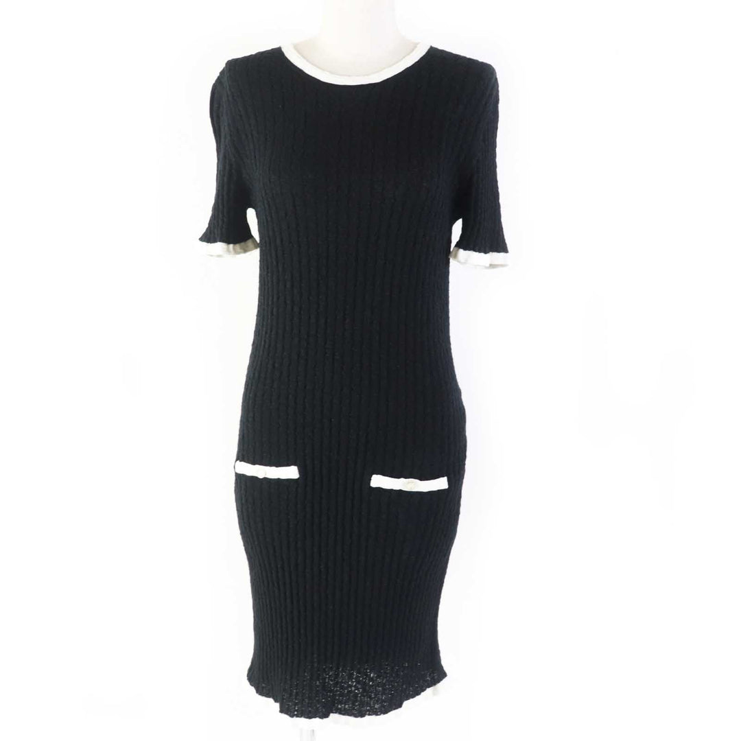 CHANEL one piece 22C P72078 Main: 100% cotton, part: 100% silk, part: 80% cotton, part: 16% polyamide (nylon), part: 4% polyurethane Black White Women 38 Used Authentic