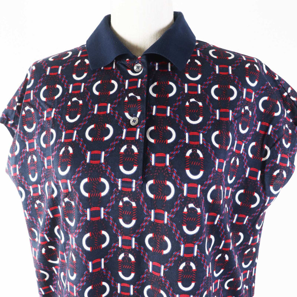 HERMES one piece 3E4512DB Main: 100% cotton, part: 70% cotton, part: 26% nylon, part: 4% polyurethane Navy red white Canoe Women 34 Used Authentic