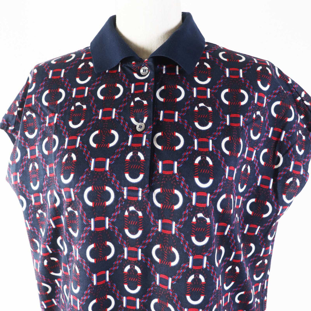 HERMES one piece 3E4512DB Main: 100% cotton, part: 70% cotton, part: 26% nylon, part: 4% polyurethane Navy red white Canoe Women 34 Used Authentic