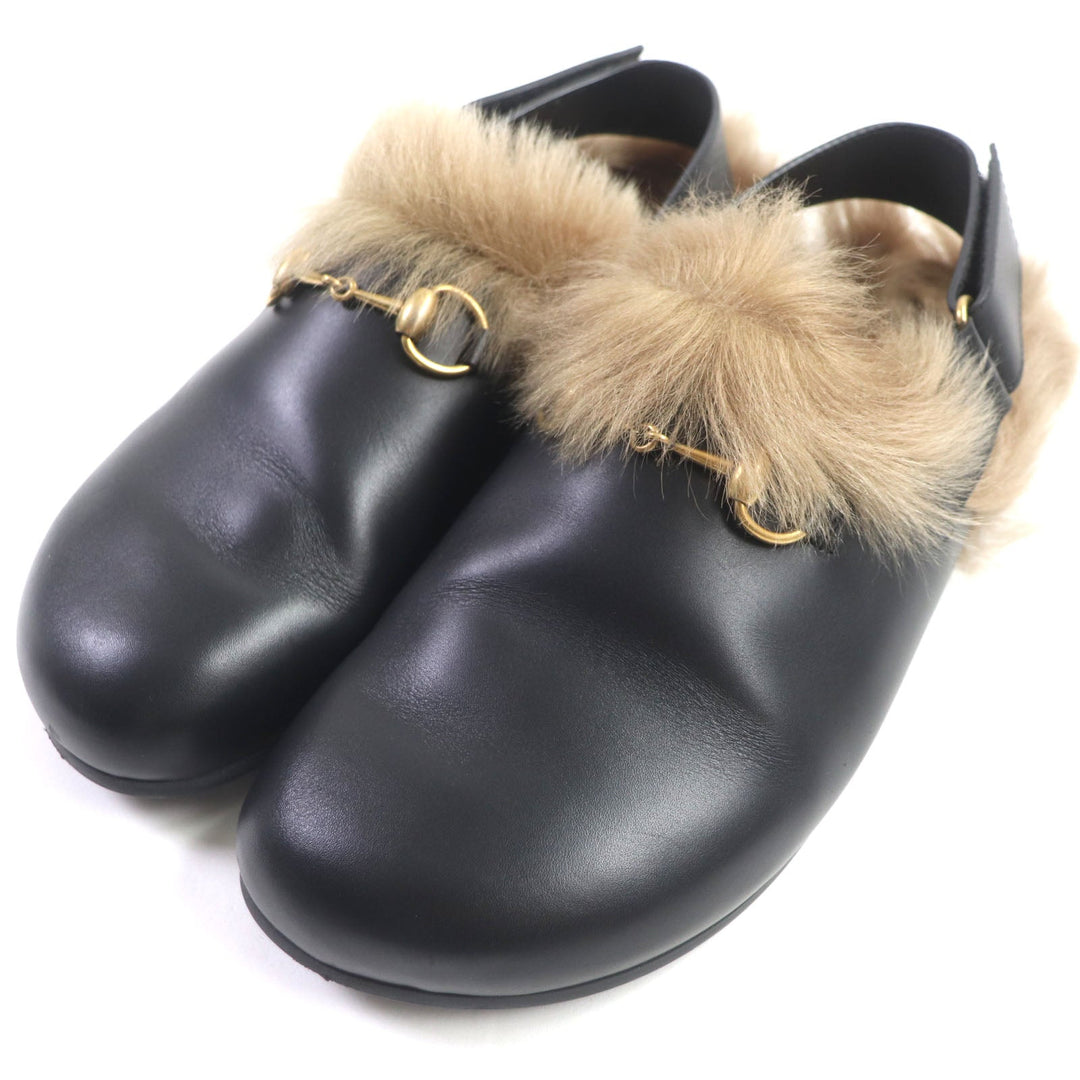 GUCCI Sandals 473493 Main: Leather, Fur black Horsebit mens Size unknown Used Authentic