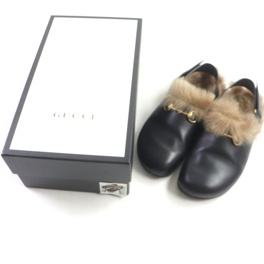 GUCCI Sandals 473493 Main: Leather, Fur black Horsebit mens Size unknown Used Authentic