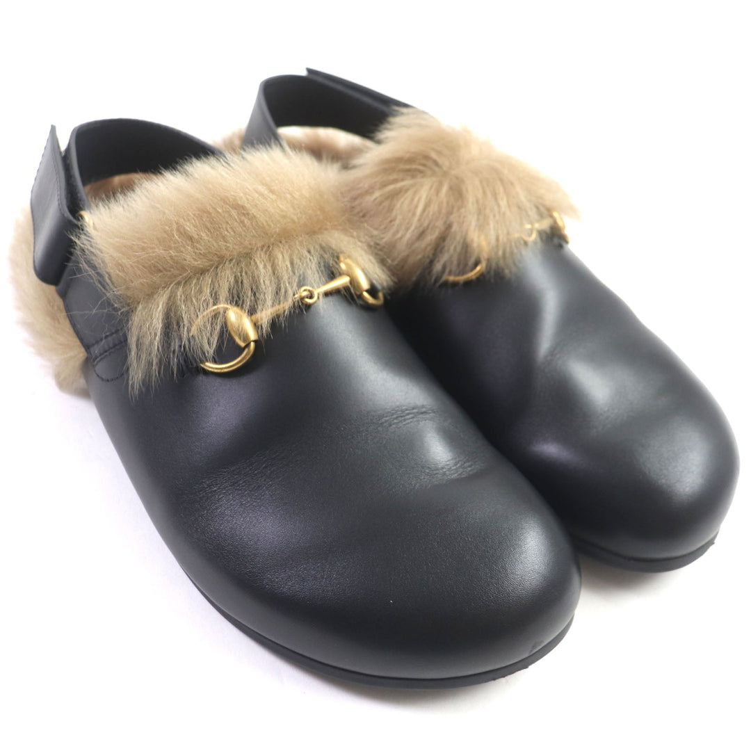 GUCCI Sandals 473493 Main: Leather, Fur black Horsebit mens Size unknown Used Authentic