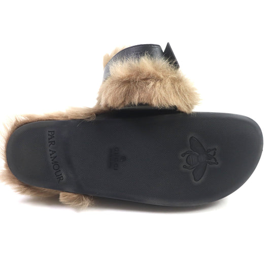 GUCCI Sandals 473493 Main: Leather, Fur black Horsebit mens Size unknown Used Authentic