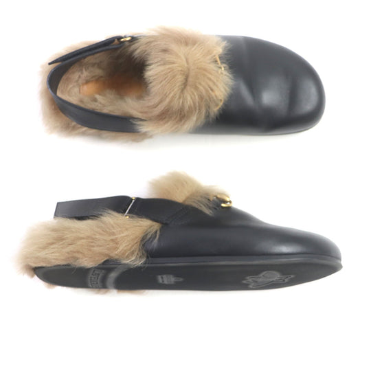 GUCCI Sandals 473493 Main: Leather, Fur black Horsebit mens Size unknown Used Authentic