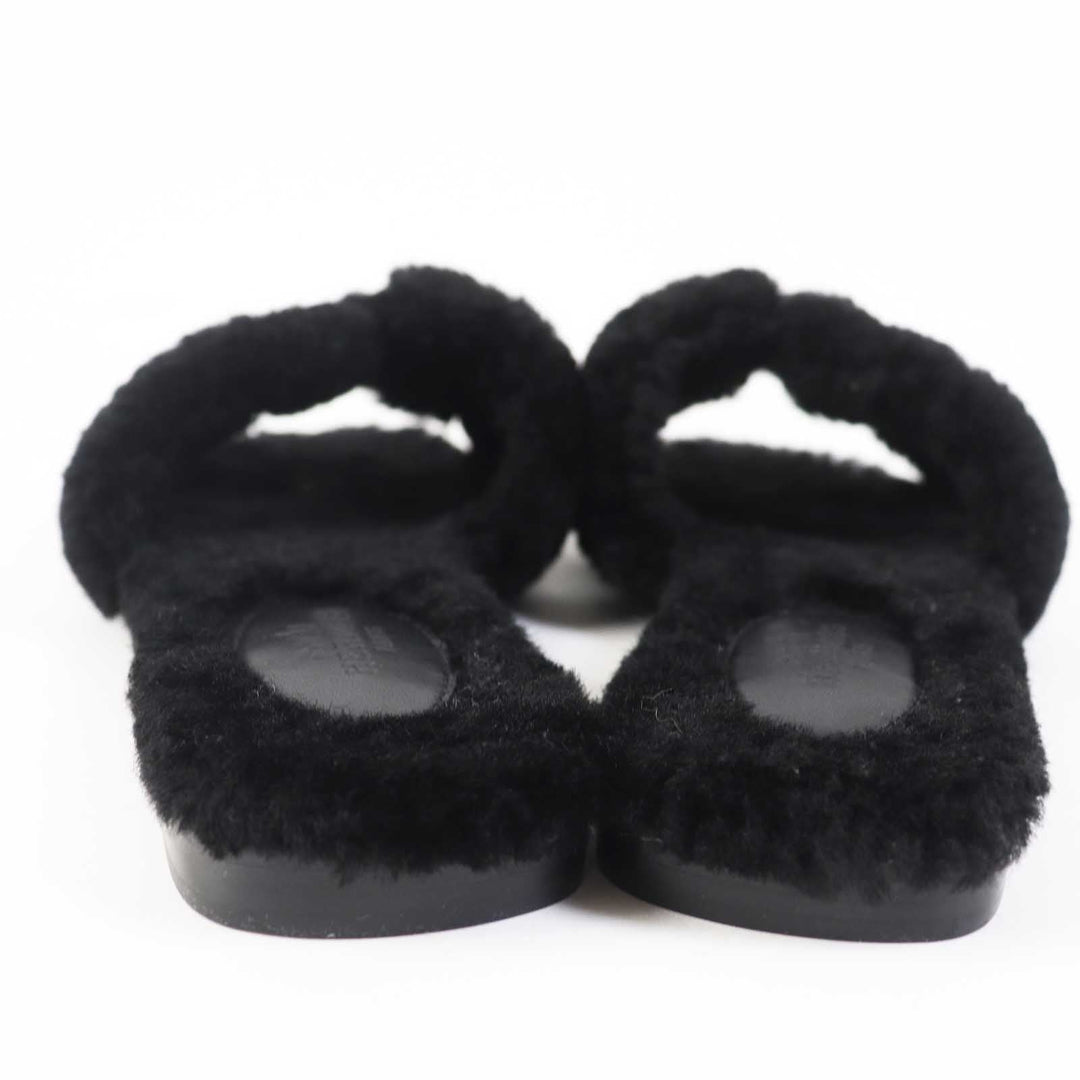 HERMES Sandals Mouton black Oran Women 35 Used Authentic