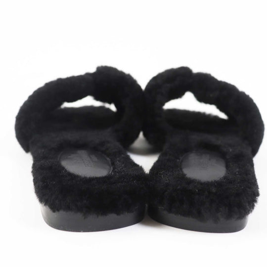 HERMES Sandals Mouton black Oran Women 35 Used Authentic