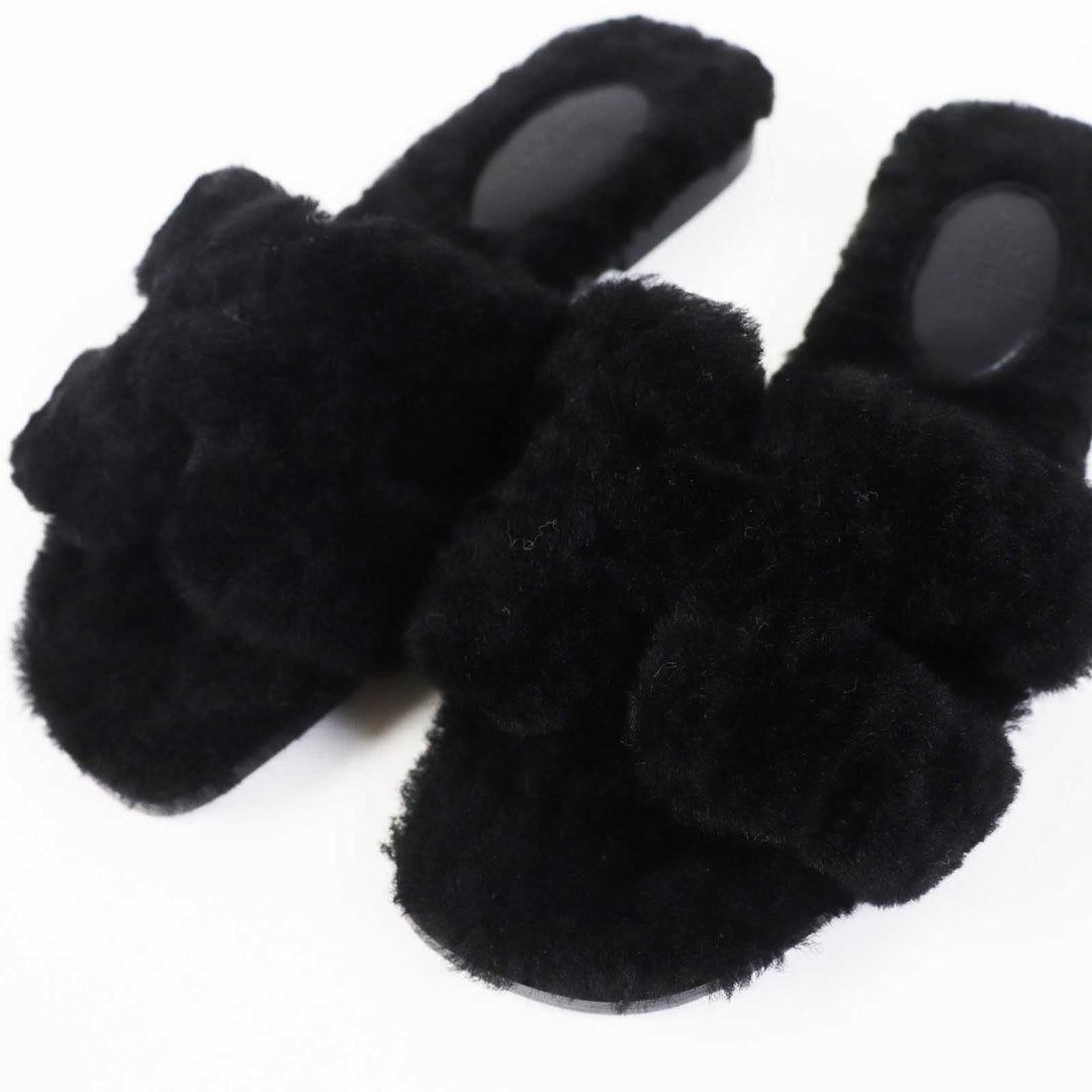 HERMES Sandals Mouton black Oran Women 35 Used Authentic