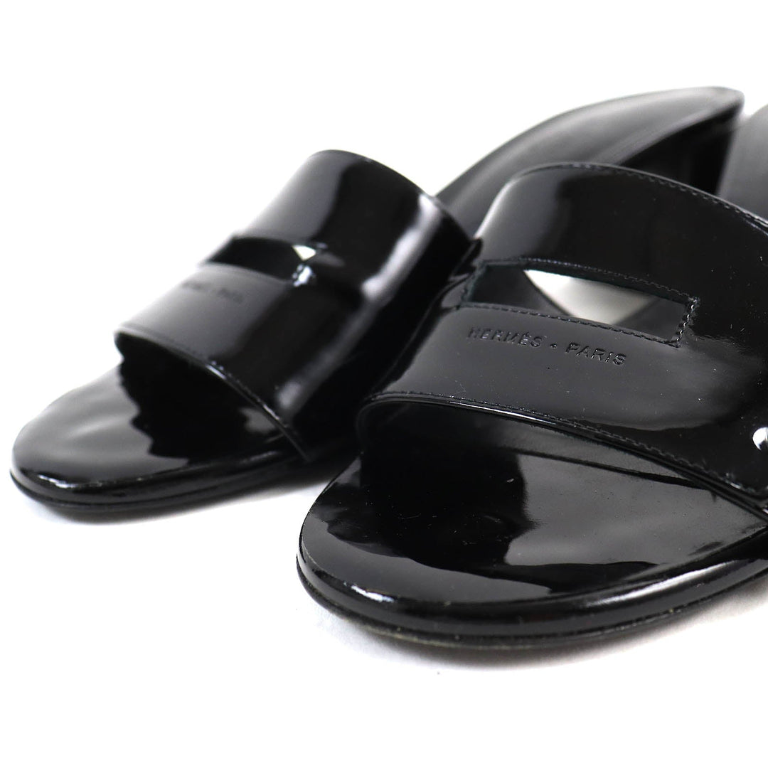 HERMES Sandals 192126Z Main: Patent leather black Very Women 37 Used Authentic