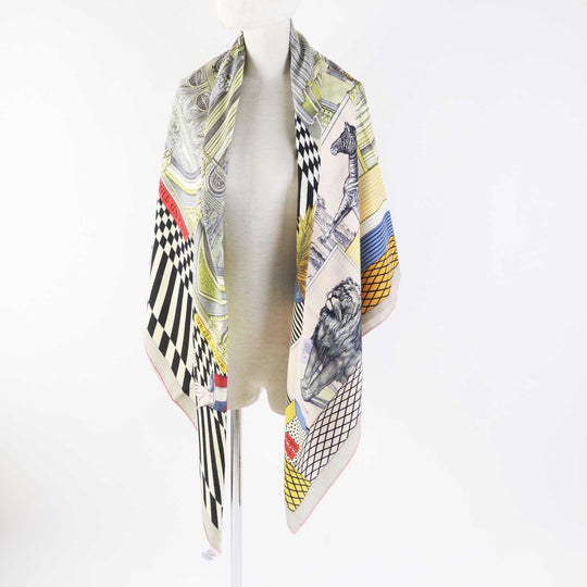 HERMES scarf 243761S Main: 70% cashmere, Main: 30% silk Multi Caljean 140 Grand Theatre Nouveau Women Used Authentic