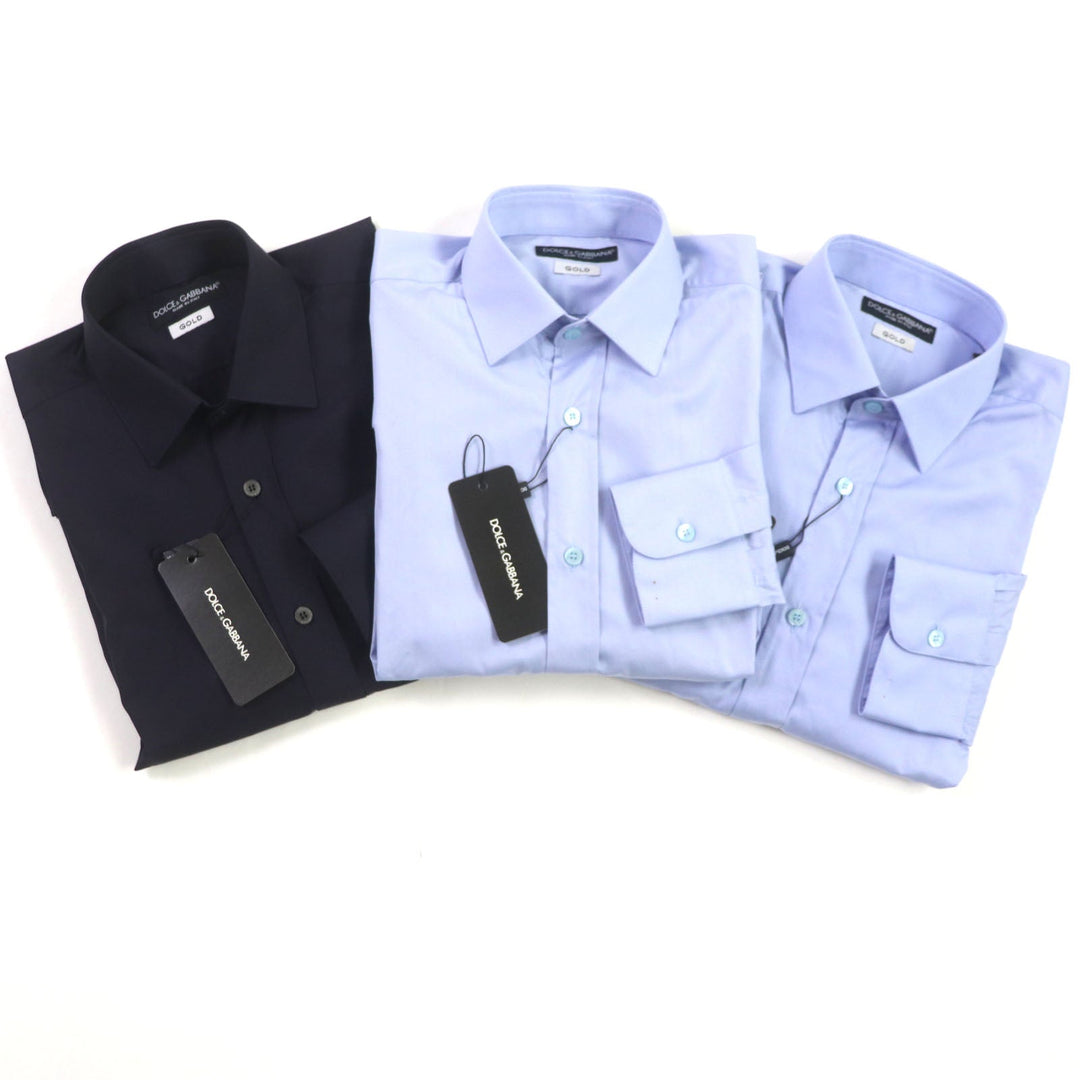 DOLCE&GABBANA Long sleeve shirt Main: 100% cotton Dark Navy Light Blue mens 39 15 1/2 Used Authentic