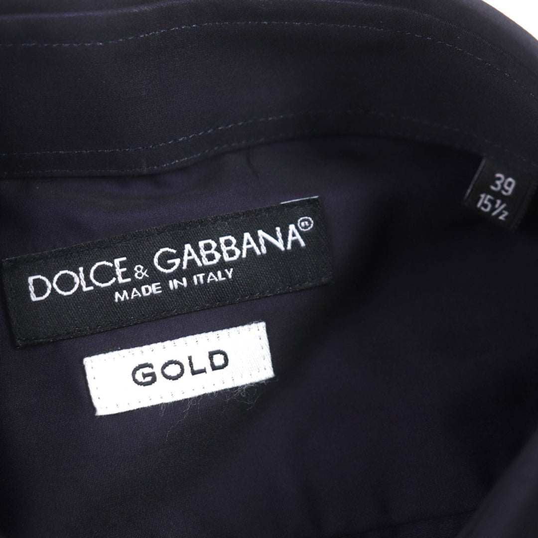 DOLCE&GABBANA Long sleeve shirt Main: 100% cotton Dark Navy Light Blue mens 39 15 1/2 Used Authentic