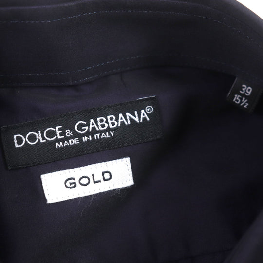 DOLCE&GABBANA Long sleeve shirt Main: 100% cotton Dark Navy Light Blue mens 39 15 1/2 Used Authentic