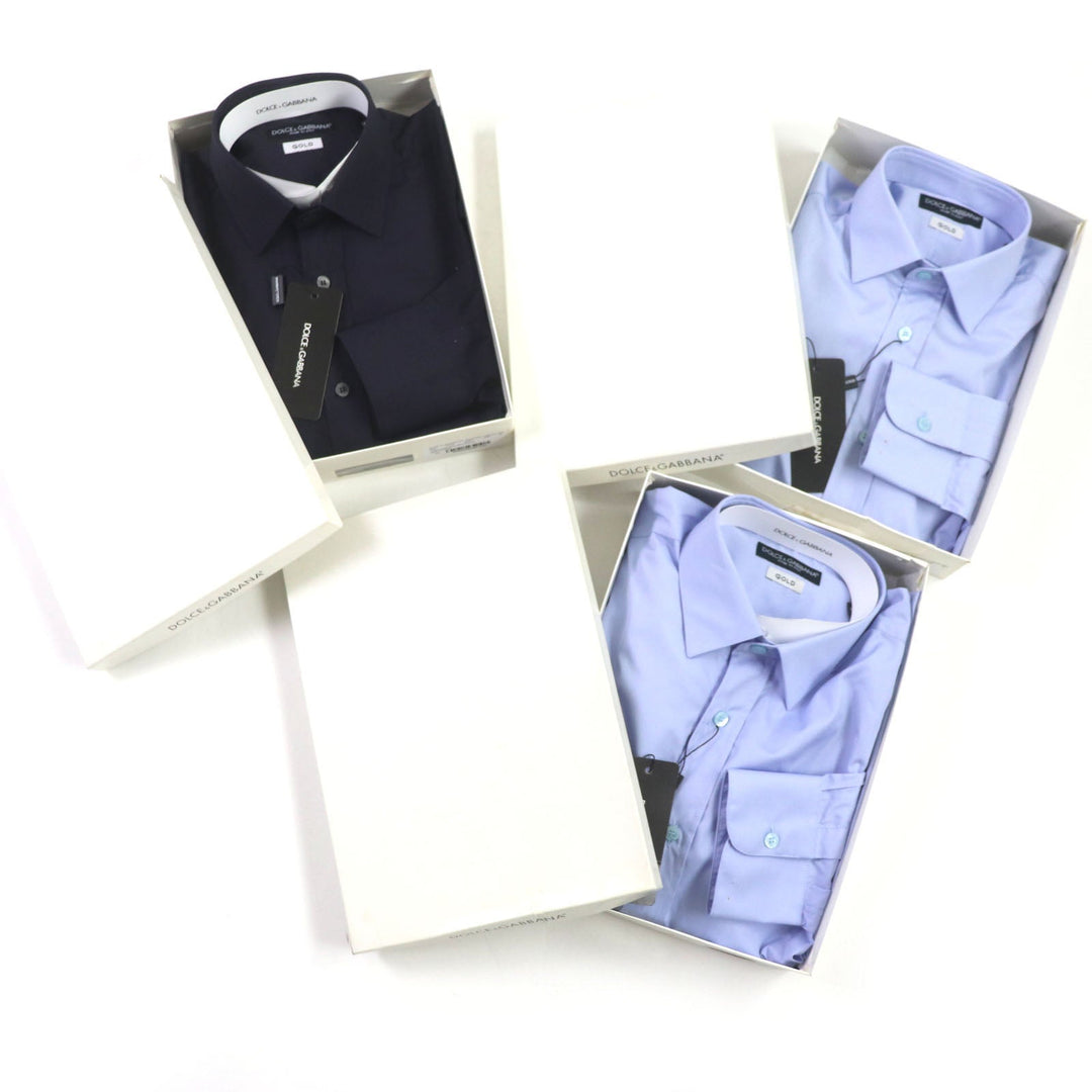 DOLCE&GABBANA Long sleeve shirt Main: 100% cotton Dark Navy Light Blue mens 39 15 1/2 Used Authentic