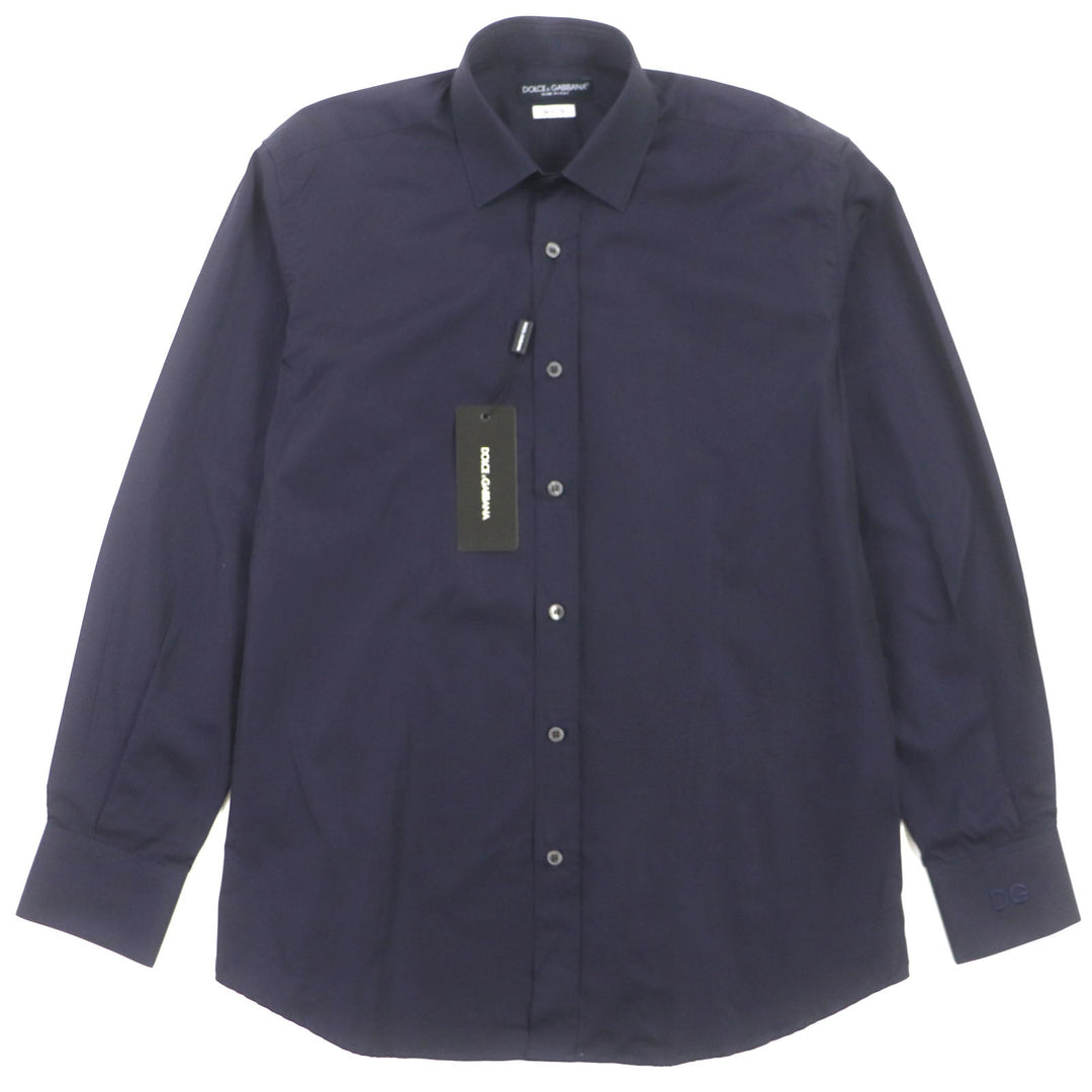 DOLCE&GABBANA Long sleeve shirt Main: 100% cotton Dark Navy Light Blue mens 39 15 1/2 Used Authentic