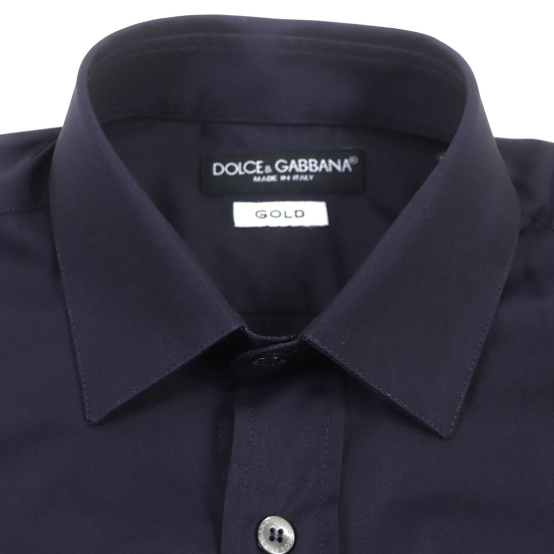 DOLCE&GABBANA Long sleeve shirt Main: 100% cotton Dark Navy Light Blue mens 39 15 1/2 Used Authentic