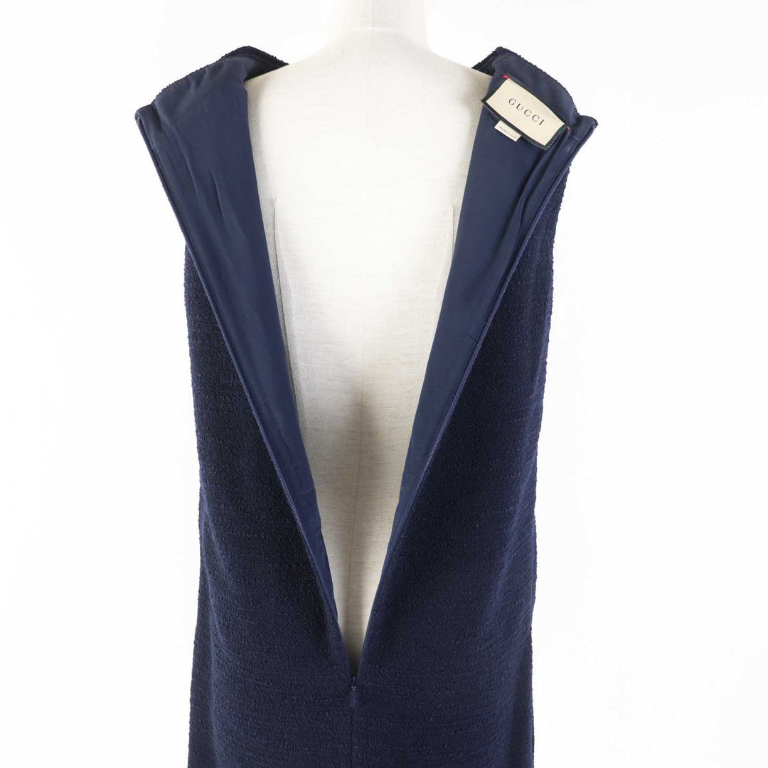 GUCCI one piece 652725 Main: 90% wool, Main: 10% nylon, Part: 49% acetate, Part: 45% acrylic, Part: 6% polyester, Lining: 73% acetate, 27% silk Navy Women 36 Used Authentic