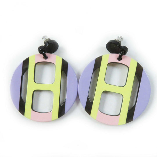 HERMES Pierce Buffalo horn Multi H Equipe Earrings Women Used Authentic
