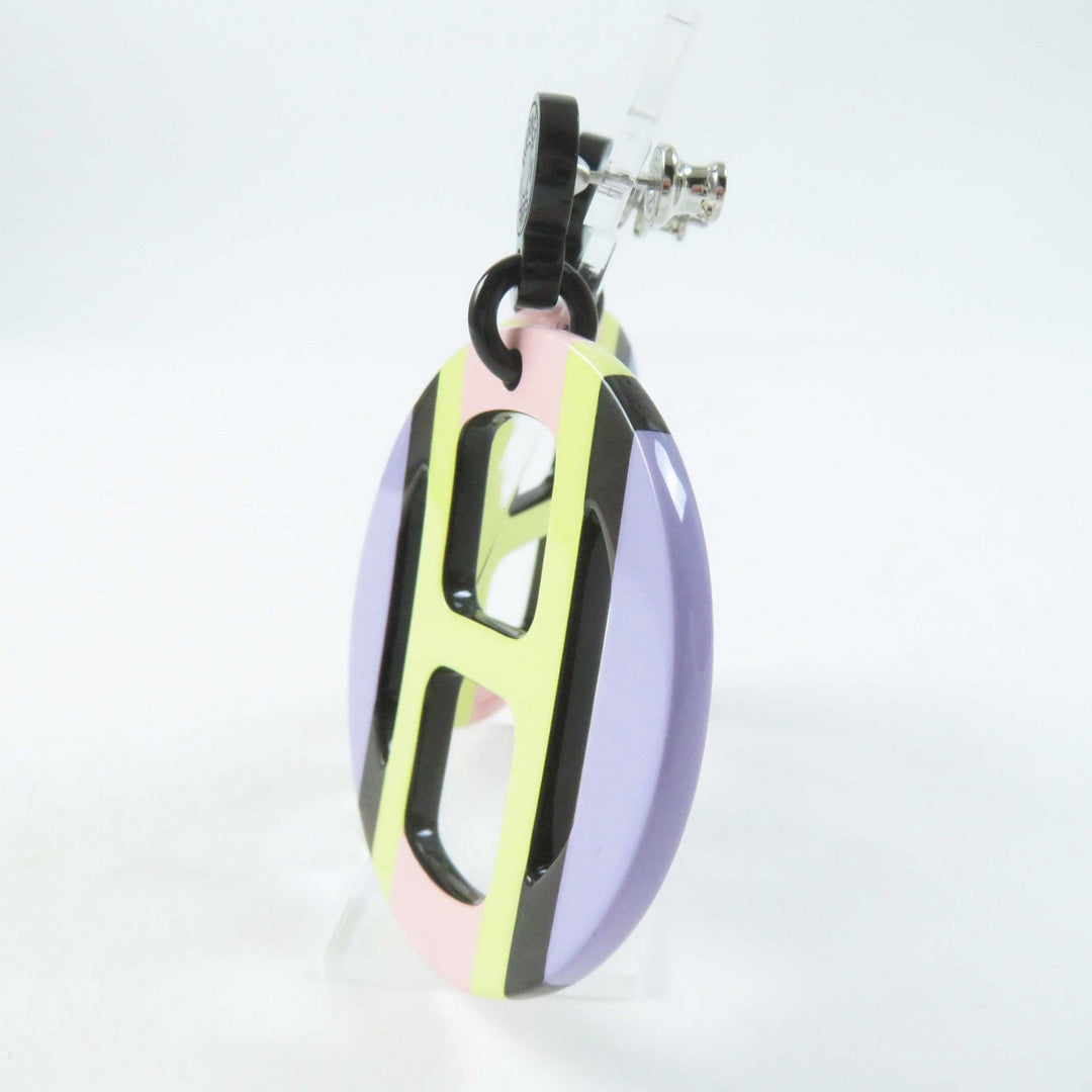 HERMES Pierce Buffalo horn Multi H Equipe Earrings Women Used Authentic