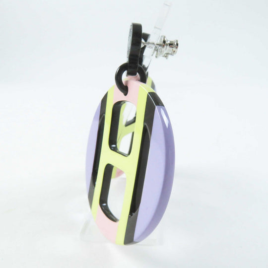 HERMES Pierce Buffalo horn Multi H Equipe Earrings Women Used Authentic