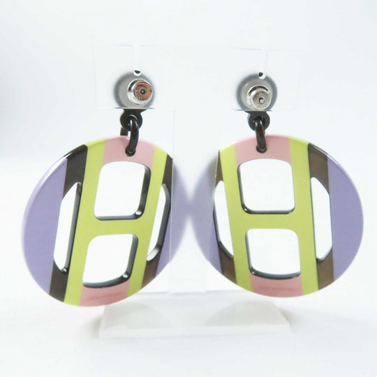 HERMES Pierce Buffalo horn Multi H Equipe Earrings Women Used Authentic