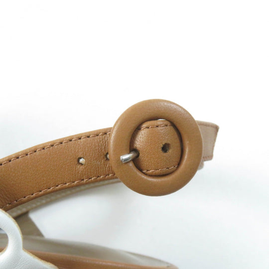 HERMES Sandals 181096Z Main: Leather Brown white Romanzo Women 38 Used Authentic