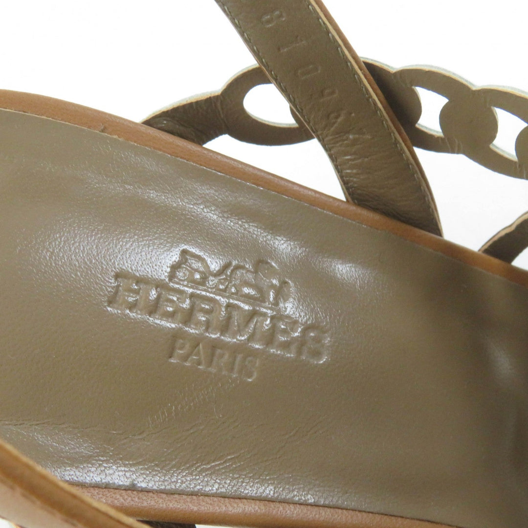 HERMES Sandals 181096Z Main: Leather Brown white Romanzo Women 38 Used Authentic