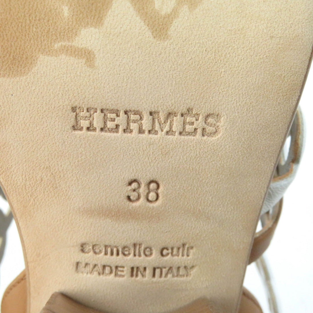 HERMES Sandals 181096Z Main: Leather Brown white Romanzo Women 38 Used Authentic