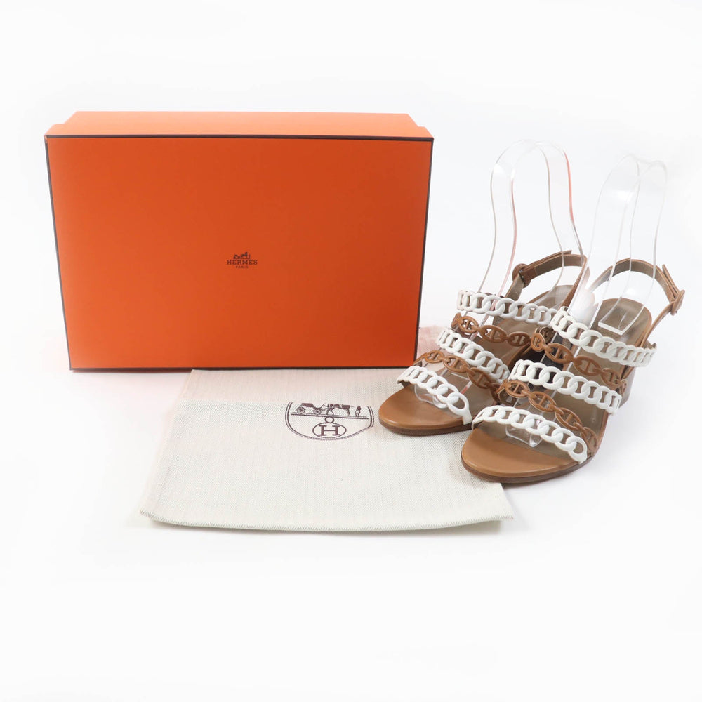 HERMES Sandals 181096Z Main: Leather Brown white Romanzo Women 38 Used Authentic