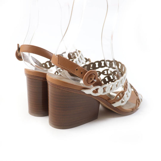 HERMES Sandals 181096Z Main: Leather Brown white Romanzo Women 38 Used Authentic