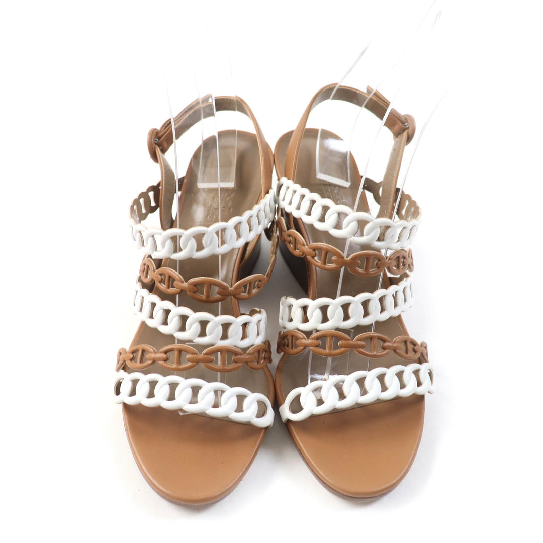 HERMES Sandals 181096Z Main: Leather Brown white Romanzo Women 38 Used Authentic