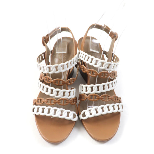 HERMES Sandals 181096Z Main: Leather Brown white Romanzo Women 38 Used Authentic