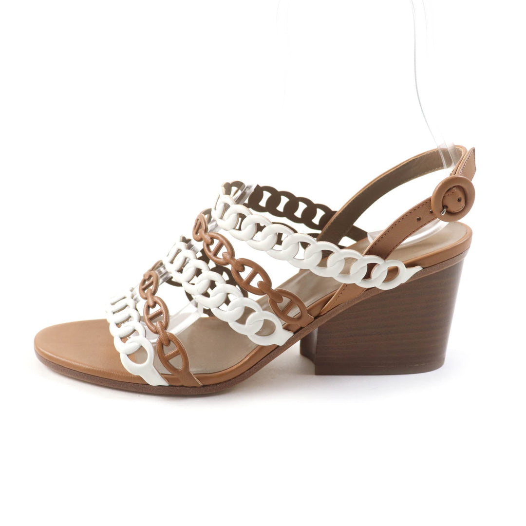 HERMES Sandals 181096Z Main: Leather Brown white Romanzo Women 38 Used Authentic