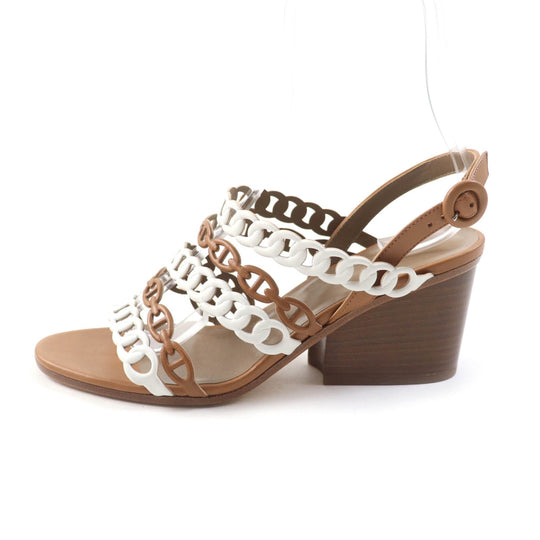 HERMES Sandals 181096Z Main: Leather Brown white Romanzo Women 38 Used Authentic